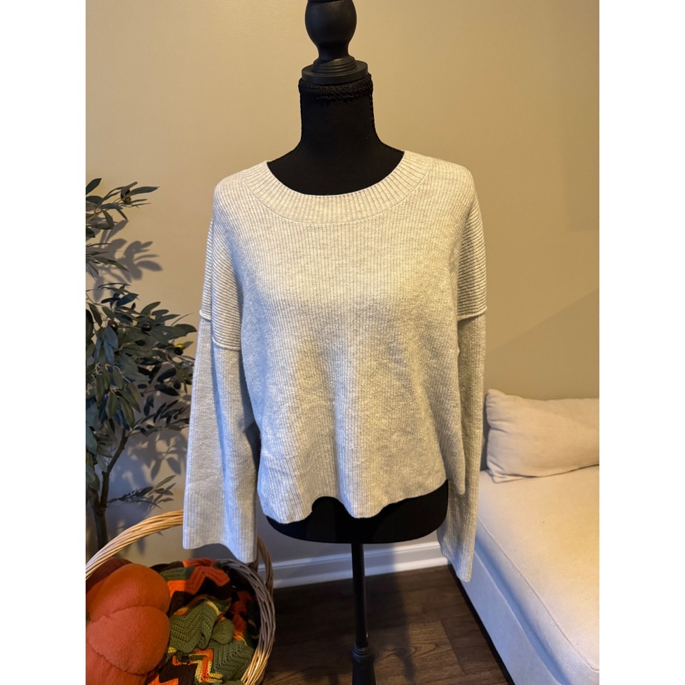 Pink Rose Womens XL Light Gray Ribbed Knit Crew Neck Boxy Pullover Sweater